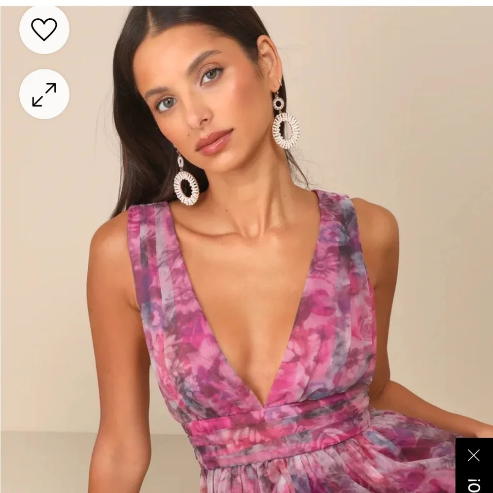 NWT Garden Romance Magenta Floral Print Organza Maxi Dress - Picture 5 of 8